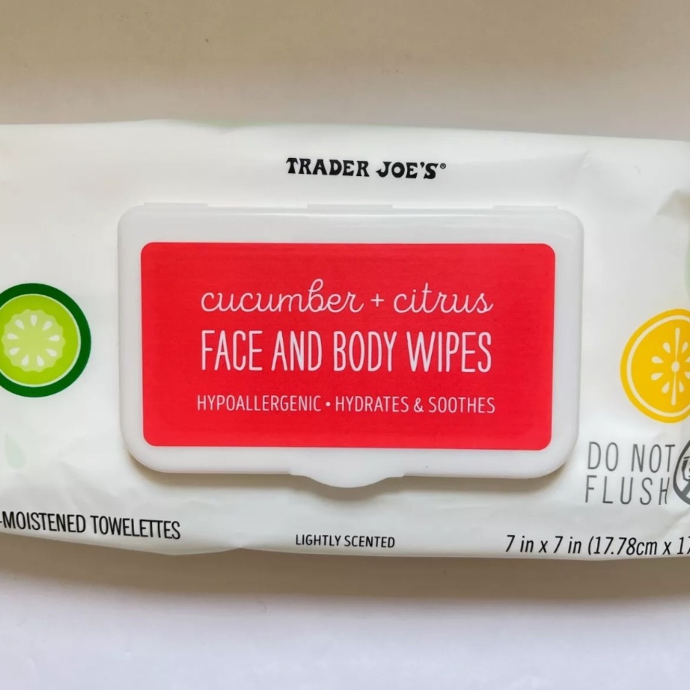 Trader Joe's Cucumber + Citrus Face And Body Wipes 64 towelettes 7x7